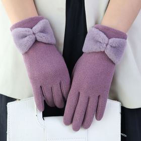 Women's Winter Fleece Warm And Windproof Gloves (Color: Skin Purple)