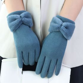 Women's Winter Fleece Warm And Windproof Gloves (Color: Lake Blue)