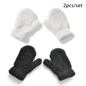 2Pcs/set Children Plush Gloves Solid Color Winter Warm Thicken Gloves (Color: White)