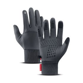 Winter Men Women Gloves Touch Cold Waterproof Motorcycle Cycle Gloves Male Outdoor Sports Warm Thermal Fleece Running Ski Gloves (Color: gray, size: M)