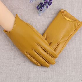 Suede Leather Female Fashion Winter Gloves Thickened Touch Screen Solid Color Glove Warm Driving Gloves Full Fingers Mittens (Color: yellow)