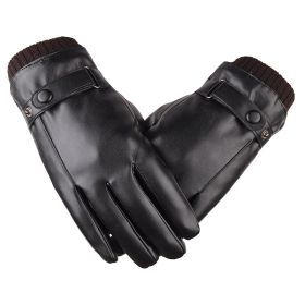 Men's Gloves Black Winter Mittens Keep Warm Touch Screen Windproof Driving Guantes Male Autumn Winter PU Leather Gloves Business (Color: Black1)