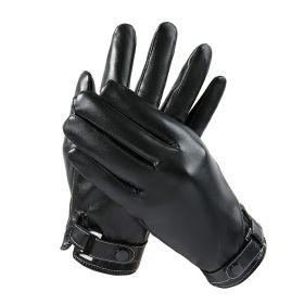 Men's Gloves Black Winter Mittens Keep Warm Touch Screen Windproof Driving Guantes Male Autumn Winter PU Leather Gloves Business (Color: Black2)