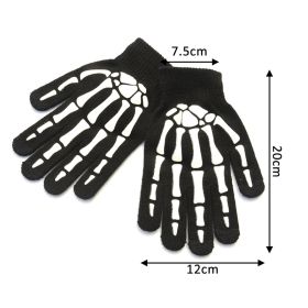 Halloween Supplies Luminous Gloves for Winter Hand Warmer Non Slip Horror Hand Bone Skull Grimace Mitten Unisex Keep Warm Gloves (Color: Bone long finger)