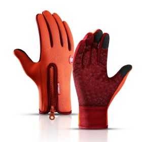 2022 Winter Gloves For Men Waterproof Windproof Cold Gloves Snowboard Motorcycle Riding Driving Warm Touchscreen Zipper Glove (Color: Orange, Gloves Size: XXL)