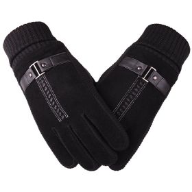 2021 Winter Men's Warm Gloves Genuine Suede Pig Leather Gloves Mittens Male Thick Bike Motorcycle Gloves Men Knitted Guantes (Color: Black B)