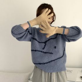 Pure Color Knitted Woolen Gloves Female Winter Screen Student Riding Split Finger Couple Thick Warm Gloves Women Gloves (Color: Beige)