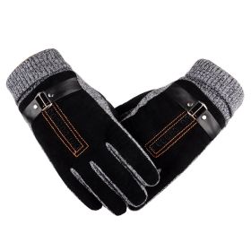 2021 Winter Men's Warm Gloves Genuine Suede Pig Leather Gloves Mittens Male Thick Bike Motorcycle Gloves Men Knitted Guantes (Color: Black A)