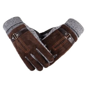 2021 Winter Men's Warm Gloves Genuine Suede Pig Leather Gloves Mittens Male Thick Bike Motorcycle Gloves Men Knitted Guantes (Color: Brown A)