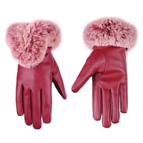 Women Winter Gloves Faux Rabbit PU Leather Touch Screen Mittens Lady Female Outdoor Driving Warm Gloves (Color: 3 Pairs, Gloves Size: One size)
