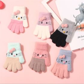 Knitted Gloves Winter Warm Children Full Fingers Mittens Boys Girls Cute Cartoons Soft Gloves (Color: 6 Pairs)