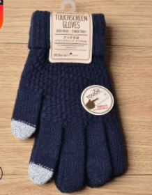 Winter Touch Screen Gloves Women Men Warm Stretch Knit Mittens Imitation Wool Full Finger Guantes Female Crochet Luvas Thicken (Color: Dark blue, Gloves Size: One size)