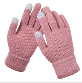 Winter Touch Screen Gloves Women Men Warm Stretch Knit Mittens Imitation Wool Full Finger Guantes Female Crochet Luvas Thicken (Color: Pink, Gloves Size: One size)