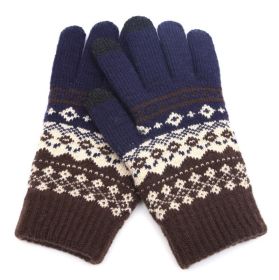 Winter Touch Screen Gloves Women Men Warm Stretch Knit Mittens Imitation Wool Full Finger Guantes Female Crochet Luvas Thicken (Color: Style 2 Navy, Gloves Size: One size)