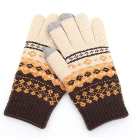 Winter Touch Screen Gloves Women Men Warm Stretch Knit Mittens Imitation Wool Full Finger Guantes Female Crochet Luvas Thicken (Color: Style 2 Khaki, Gloves Size: One size)