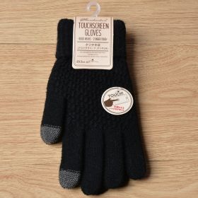 Winter Touch Screen Gloves Women Men Warm Stretch Knit Mittens Imitation Wool Full Finger Guantes Female Crochet Luvas Thicken (Color: Black, Gloves Size: One size)