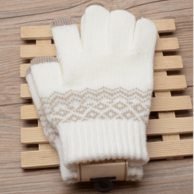 Winter Touch Screen Gloves Women Men Warm Stretch Knit Mittens Imitation Wool Full Finger Guantes Female Crochet Luvas Thicken (Color: Style 3 White, Gloves Size: One size)