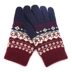 Winter Touch Screen Gloves Women Men Warm Stretch Knit Mittens Imitation Wool Full Finger Guantes Female Crochet Luvas Thicken (Color: Style 2 Blue, Gloves Size: One size)
