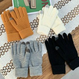 Winter Touch Screen Gloves Women Men Warm Stretch Knit Mittens Imitation Wool Full Finger Guantes Female Crochet Luvas Thicken (Color: 4 Pairs, Gloves Size: One size)