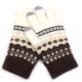 Winter Touch Screen Gloves Women Men Warm Stretch Knit Mittens Imitation Wool Full Finger Guantes Female Crochet Luvas Thicken (Color: Style 2 Coffee, Gloves Size: One size)