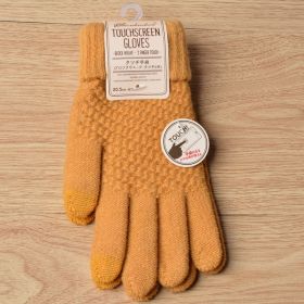 Winter Touch Screen Gloves Women Men Warm Stretch Knit Mittens Imitation Wool Full Finger Guantes Female Crochet Luvas Thicken (Color: yellow, Gloves Size: One size)