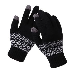 Winter Touch Screen Gloves Women Men Warm Stretch Knit Mittens Imitation Wool Full Finger Guantes Female Crochet Luvas Thicken (Color: Style 3 Black, Gloves Size: One size)
