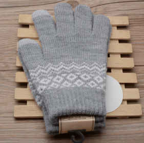 Winter Touch Screen Gloves Women Men Warm Stretch Knit Mittens Imitation Wool Full Finger Guantes Female Crochet Luvas Thicken (Color: Style 3 Gary, Gloves Size: One size)