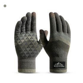 Winter Knit Gloves Men Women Fashion Warm Fleece Cycling Personality Windproof Triangular Non-Slip Touchscreen Wool Gloves (Color: Green, Gloves Size: One size)