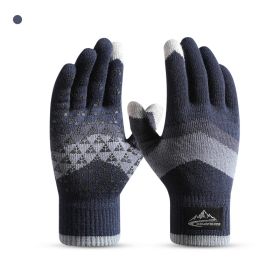 Winter Knit Gloves Men Women Fashion Warm Fleece Cycling Personality Windproof Triangular Non-Slip Touchscreen Wool Gloves (Color: Blue, Gloves Size: One size)
