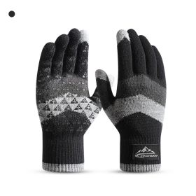 Winter Knit Gloves Men Women Fashion Warm Fleece Cycling Personality Windproof Triangular Non-Slip Touchscreen Wool Gloves (Color: Black, Gloves Size: One size)