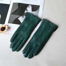 Winter PU Leather Gloves for Women, Warm Touchscreen Texting Driving Gloves (Color: Green)