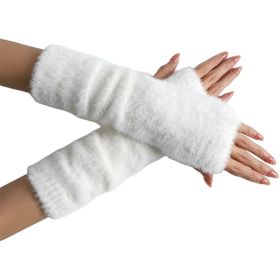 Arm Warmers for Women Winter Cute Fingerless Gloves (Color: White)