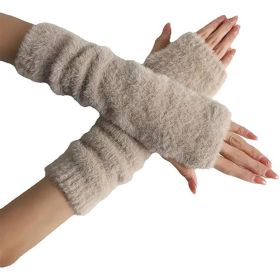 Arm Warmers for Women Winter Cute Fingerless Gloves (Color: Khaki)