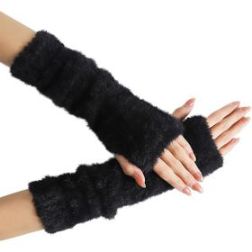 Arm Warmers for Women Winter Cute Fingerless Gloves (Color: Black)