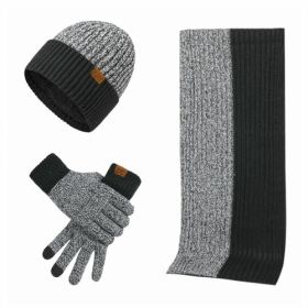3Pcs Winter Scarf Hat Gloves Kit Beanie Hat & Long Scarf & Gloves Gift (Color: Black)