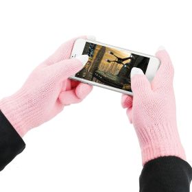 Unisex Winter Knit Gloves Touchscreen Outdoor Windproof Cycling Skiing Winter Warm Gloves (Color: Pink)