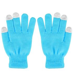 Unisex Winter Knit Gloves Touchscreen Outdoor Windproof Cycling Skiing Warm Gloves (Color: Blue)